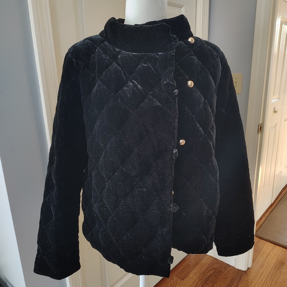 Talbot's Black velvet elegant Asymmetrical Jacket 14 - Picture 10 of 11
